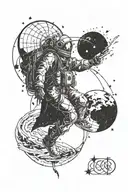 A cosmic traveler exploring different dimensions, symbolizing the journey of self-discovery tattoo design idea