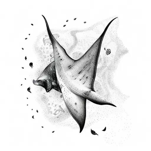 Manta Ray with Coral and sea themed tattoo design idea