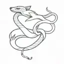 A minimalist design of a snake wrapping around a fox, symbolizing the client's favorite animals tattoo design idea
