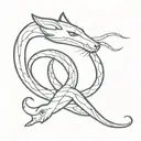 A minimalist design of a snake wrapping around a fox, symbolizing the client's favorite animals tattoo design idea