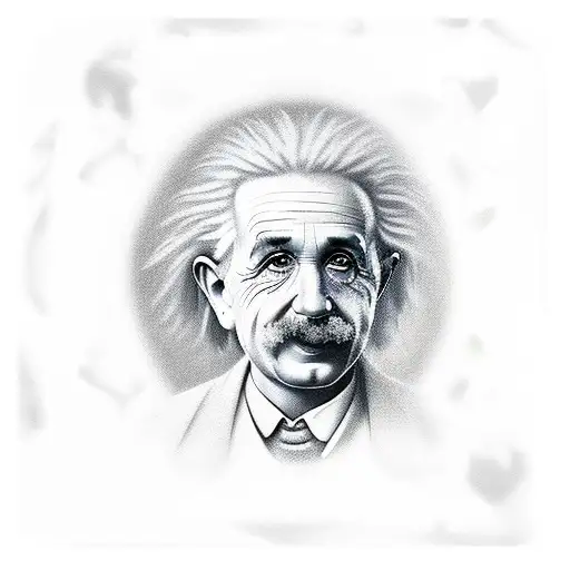realistic portrait of Albert Einstein giving the peace sign. He has a small cross tattoo on his hand tattoo design idea