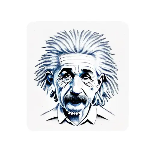 A tattered playing card with realistic portrait of Albert Einstein flashing the peace sign on it. He has a small cross t tattoo design idea