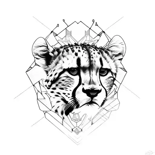 A cheetah sprinting through a futuristic cityscape tattoo design idea