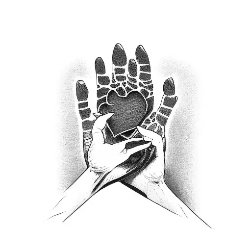 cat paw, heart and man hand  tattoo design idea