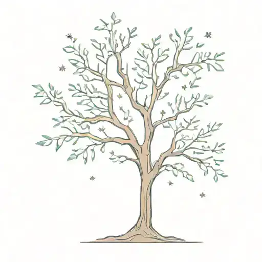 acacia tree and stars shining tattoo design idea