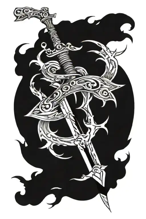 1. Sword and Hand: At the center of the design, there will be a broken sword. This sword will be held by a strong hand.  tattoo design idea