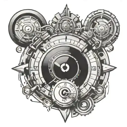 broken volume dial busted up past level 10 with springs poking out and broken pieces tattoo design idea