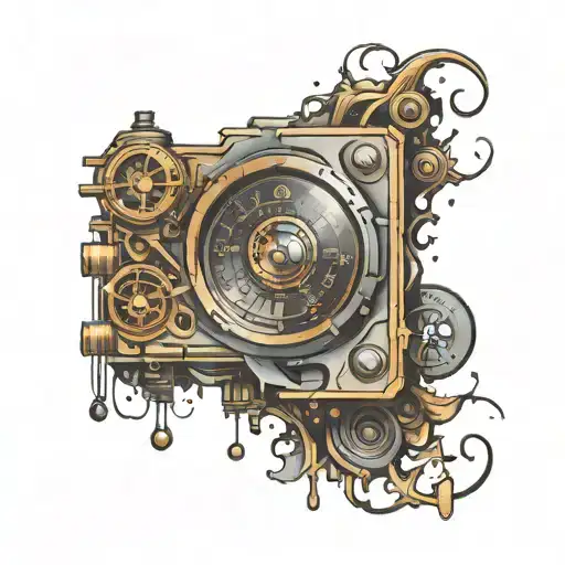 broken volume dial busted up past level 10 with springs poking out and broken pieces tattoo design idea