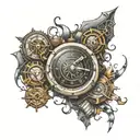 broken volume dial busted up past level 10 with springs poking out and broken pieces tattoo design idea