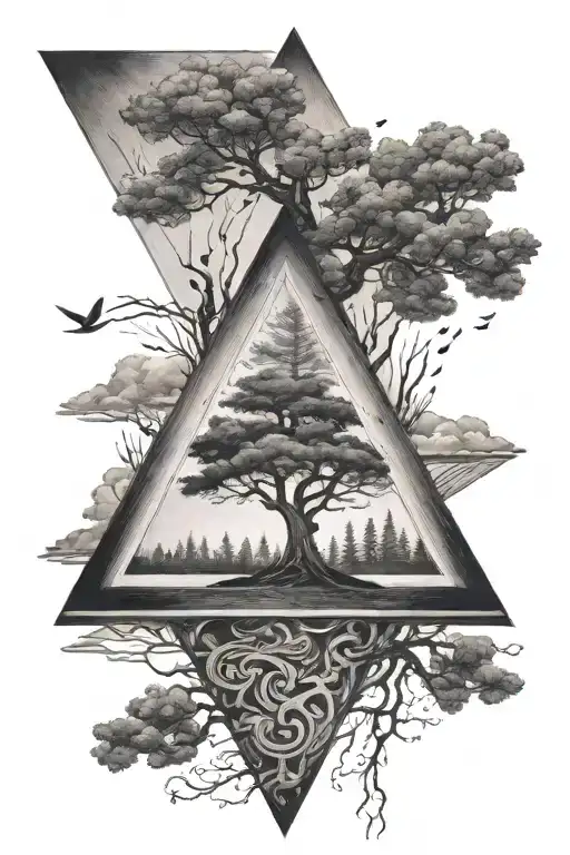 upside down triangle with a tree tattoo design idea