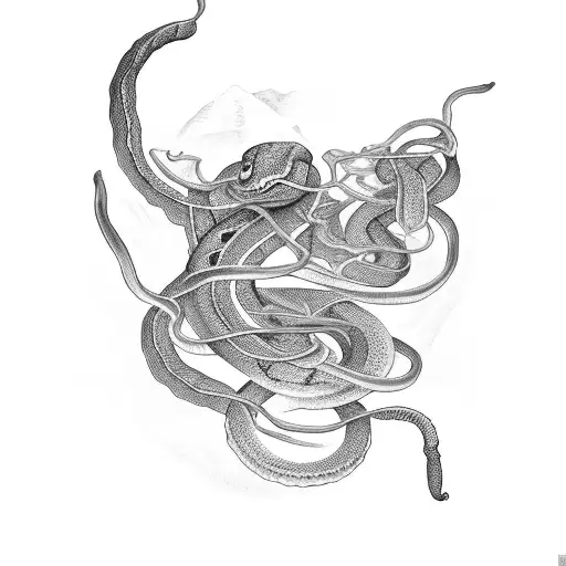 black mamba snake coiled around 3 peonys  tattoo design idea
