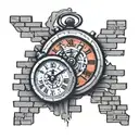 Clock with no hands smashing through brick wall  tattoo design idea