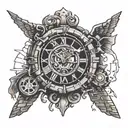 Clock with no hands smashing through brick wall  tattoo design idea