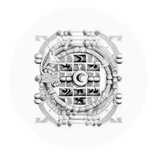 An abacus with game symbols as beads tattoo design idea