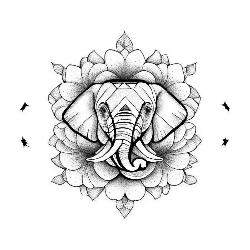 elephant with chrysanthemums tattoo design idea