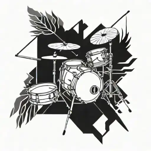 Incorporate drumsticks and a drum set into a geometric design tattoo design idea