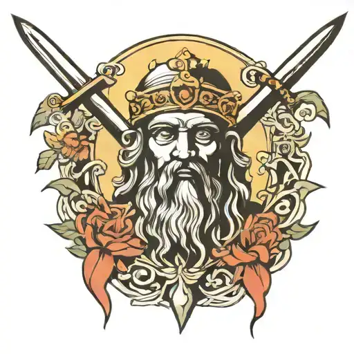 plato face and sword  tattoo design idea