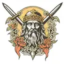 plato face and sword  tattoo design idea