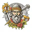 plato face and sword  tattoo design idea