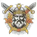 plato face and sword  tattoo design idea