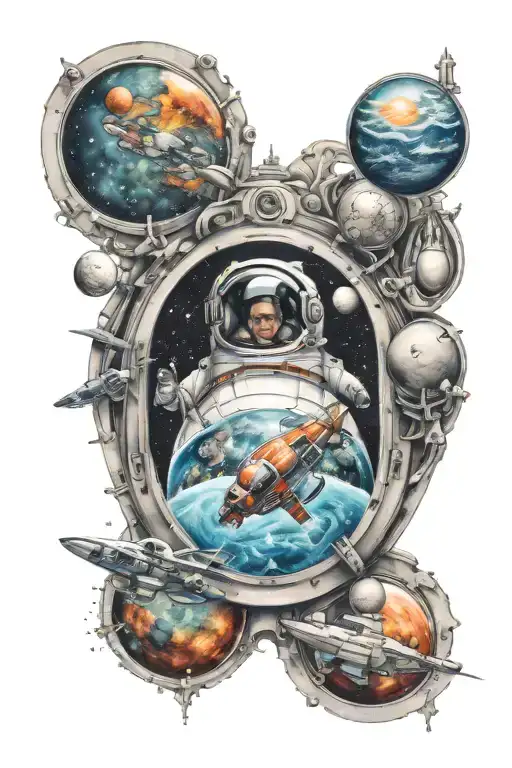 space tattoo incorporating pharmacy tattoo design idea