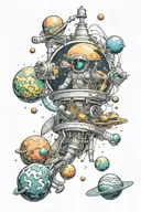 space tattoo incorporating pharmacy tattoo design idea