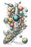 space tattoo incorporating pharmacy tattoo design idea