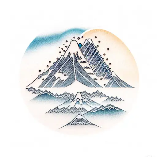 penguine with glacier and mountain outline  tattoo design idea