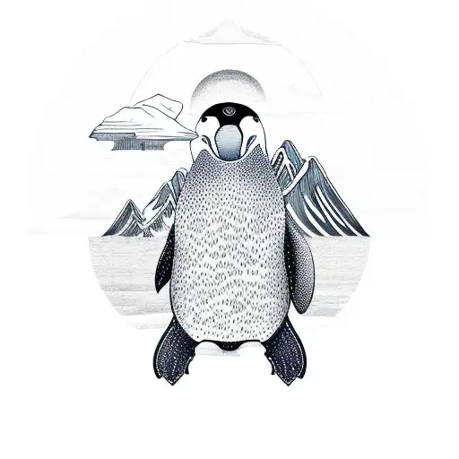 penguine with glacier and mountain outline  tattoo design idea