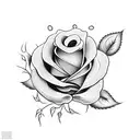 A dotwork tattoo of a rose with the words 'Valentin' incorporated into the petals tattoo design idea