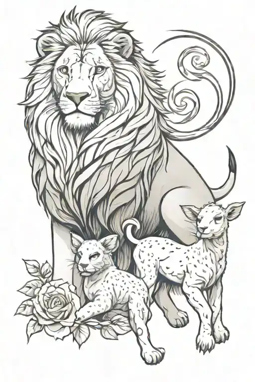 Lion and lamb peacefully coexisting tattoo design idea