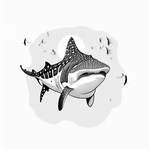 whale sharks, manta rays, waves tattoo design idea