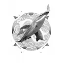 whale sharks, manta rays, waves ocean tattoo design idea