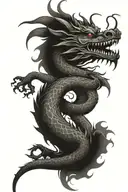 ink-style smokey chinese dragon forearm tattoo, monochrome black and white, stylistic tattoo design idea