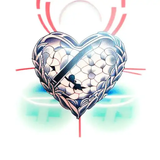 memorial tattoo of a heart with a rugby ball within the heart and where the labelq on the ball would be, put the word "d tattoo design idea