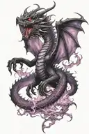Black dragon rising from purple fire with its wings spread wide tattoo design idea