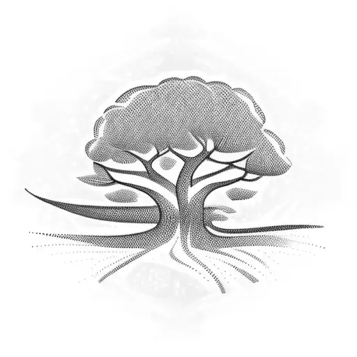 mother with son under tree tattoo design idea