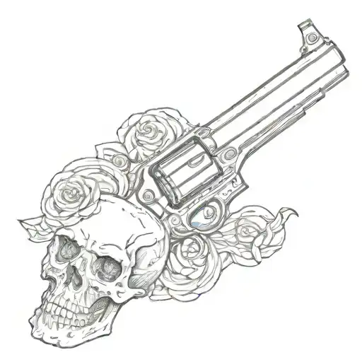 gun with skull tattoo design idea