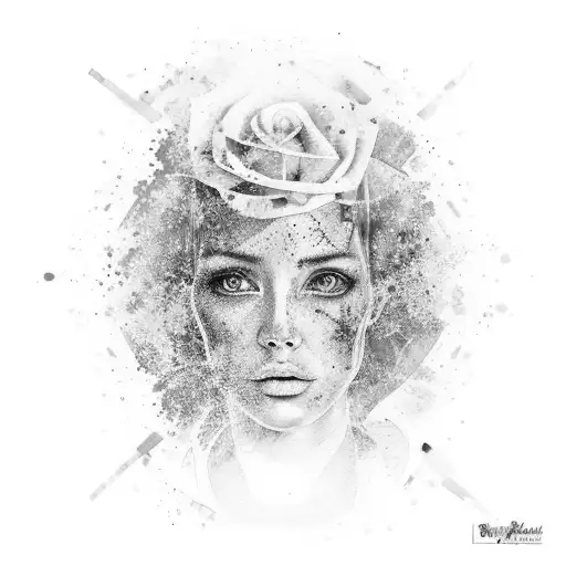 A realistic portrait of the client's favorite painter surrounded by watercolor splashes tattoo design idea