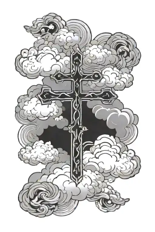 cross with clouds tattoo design idea