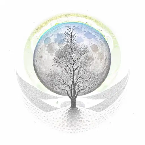 Tree of Life, moon, sun, simplistic, cymk color space, fine detail, photorealistic illustration  tattoo design idea