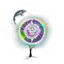 Tree of Life, moon, sun, hyper realistic, cymk color space, fine detail, photorealistic illustration  tattoo design idea