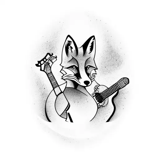 A fox playing an electric guitar tattoo design idea