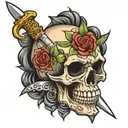 skull, heart dagger piercing tattoo design idea