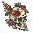 skull, heart dagger piercing tattoo design idea