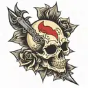 skull, heart dagger piercing tattoo design idea