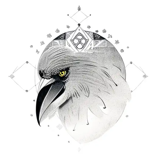 crow with shani mantra tattoo design idea