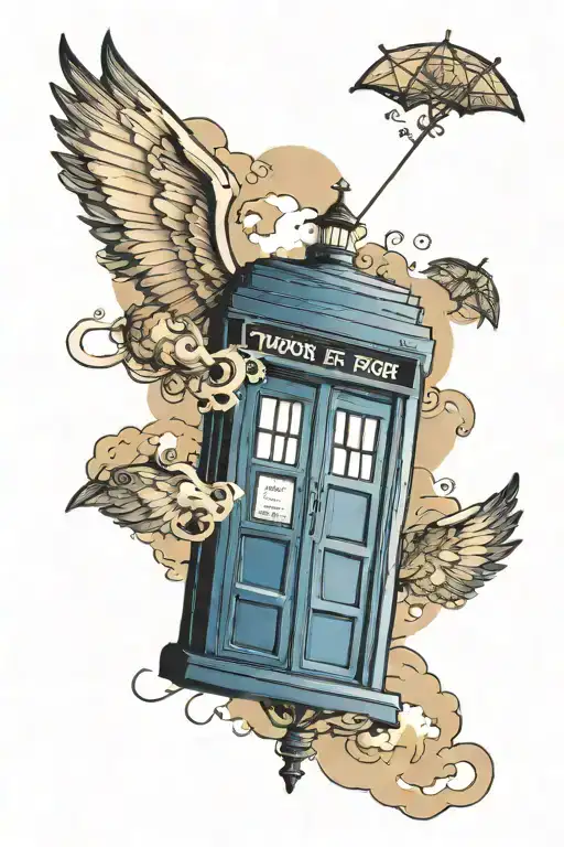 tardis flying tattoo design idea