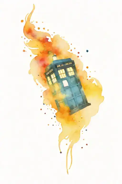tardis flying outer space with stars tattoo design idea
