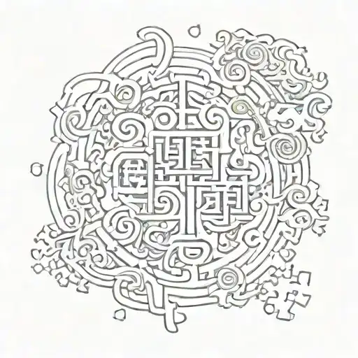 A puzzle composed of the Chinese words life, death, patience, strength tattoo design idea